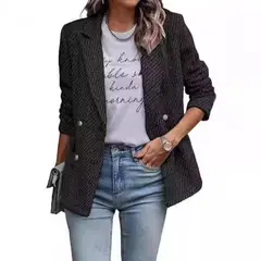 GIOIO - Saco Mujer Tweed Clásico Recortado Silueta Preciso Bolsillos