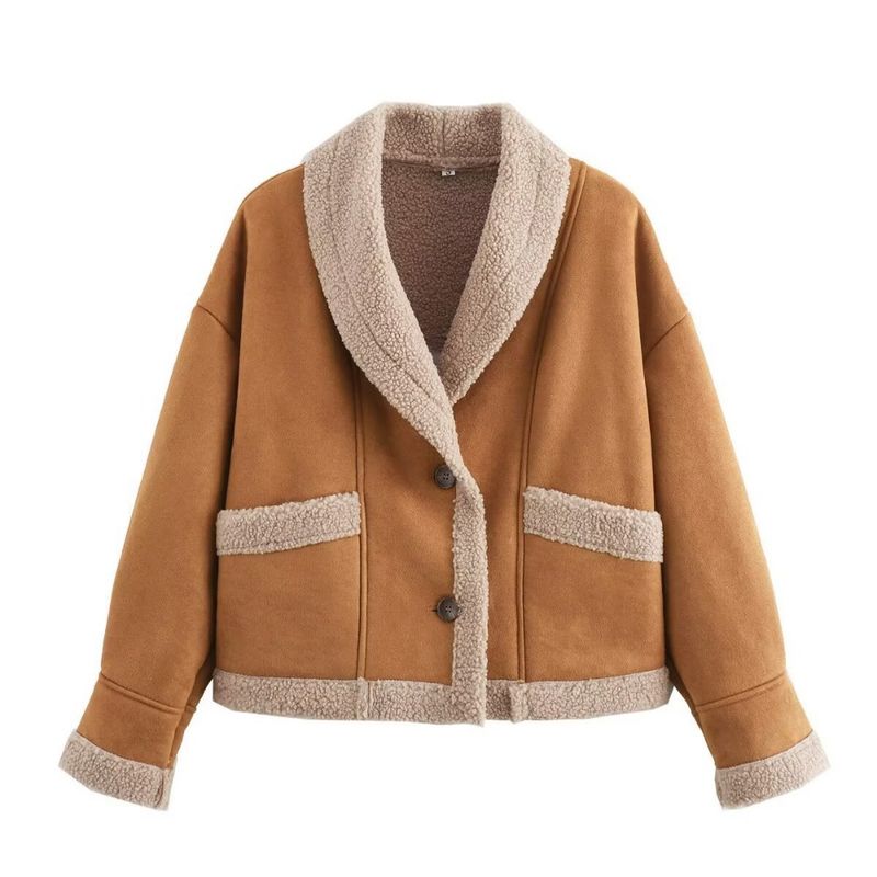 GIOIO - Abrigo Mujer Ecopiel Ancha Solapa Retro Moderno Urbano​