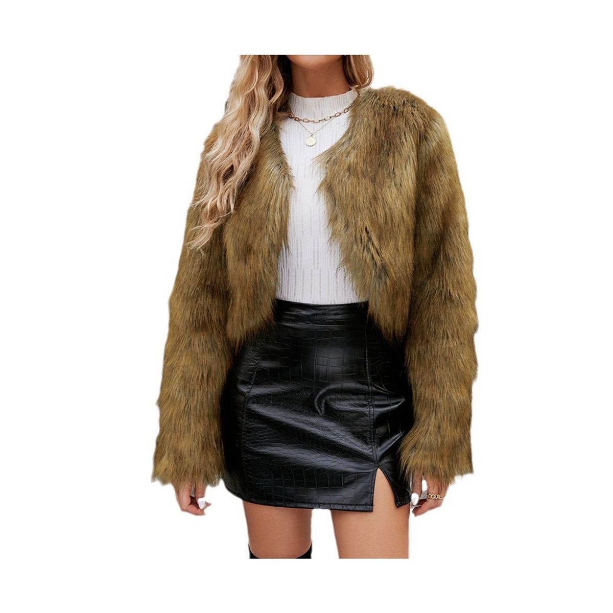 GIOIO - Abrigo Mujer Corto Ecopiel Urbano Moderno Cálido Versátil​