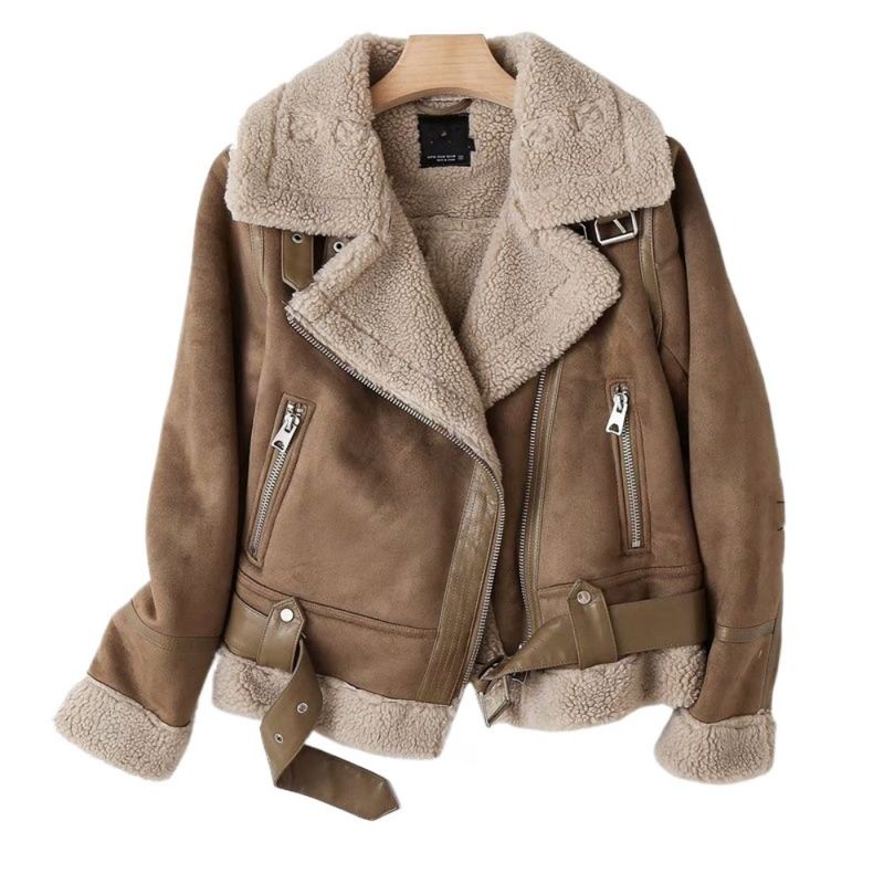 GIOIO - Chaqueta Mujer Corta Ecopiel Gamuza Urbana Calidez Moderna​