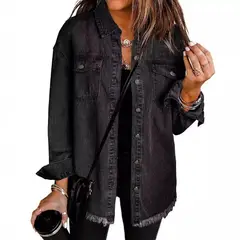 GIOIO - Chaqueta Camisa Mujer Desgastada Deshilachada Entallada Urbana Corta​