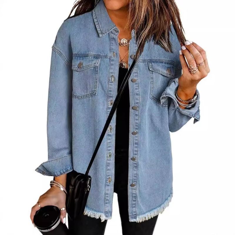 GIOIO - Chaqueta Camisa Mujer Desgastada Deshilachada Entallada Urbana Corta​