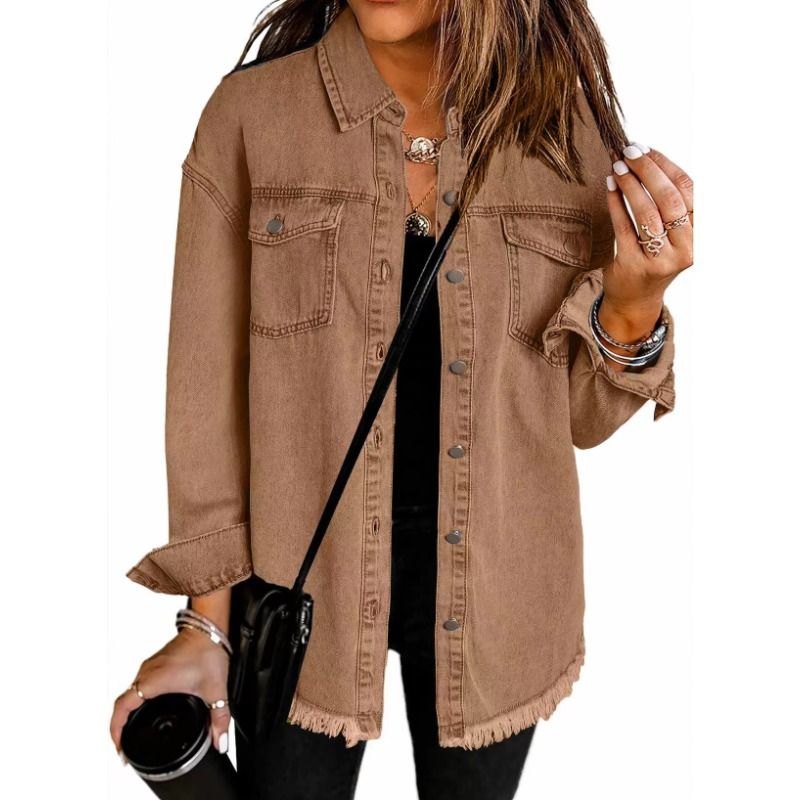 GIOIO - Chaqueta Camisa Mujer Desgastada Deshilachada Entallada Urbana Corta​