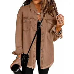 GIOIO - Chaqueta Camisa Mujer Desgastada Deshilachada Entallada Urbana Corta​