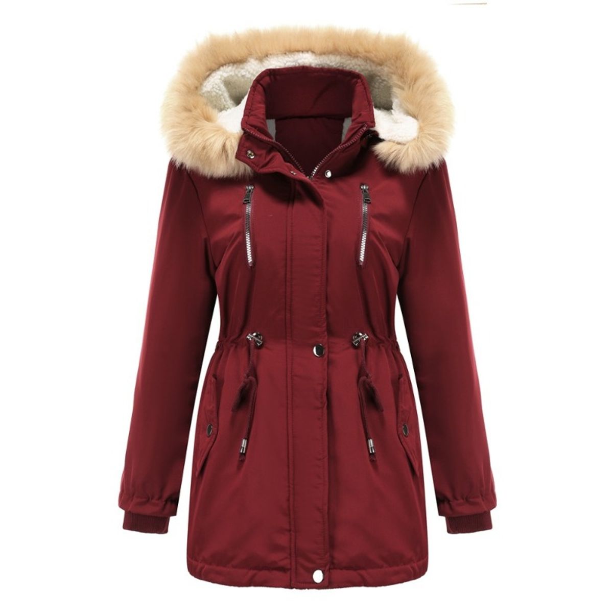 GIOIO - Chaqueta Mujer Ecopiel Gruesa Capucha Desmontable Relajada Cálida​