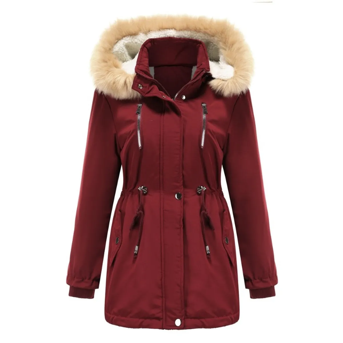 GIOIO - Chaqueta Mujer Ecopiel Gruesa Capucha Desmontable Relajada Cálida​