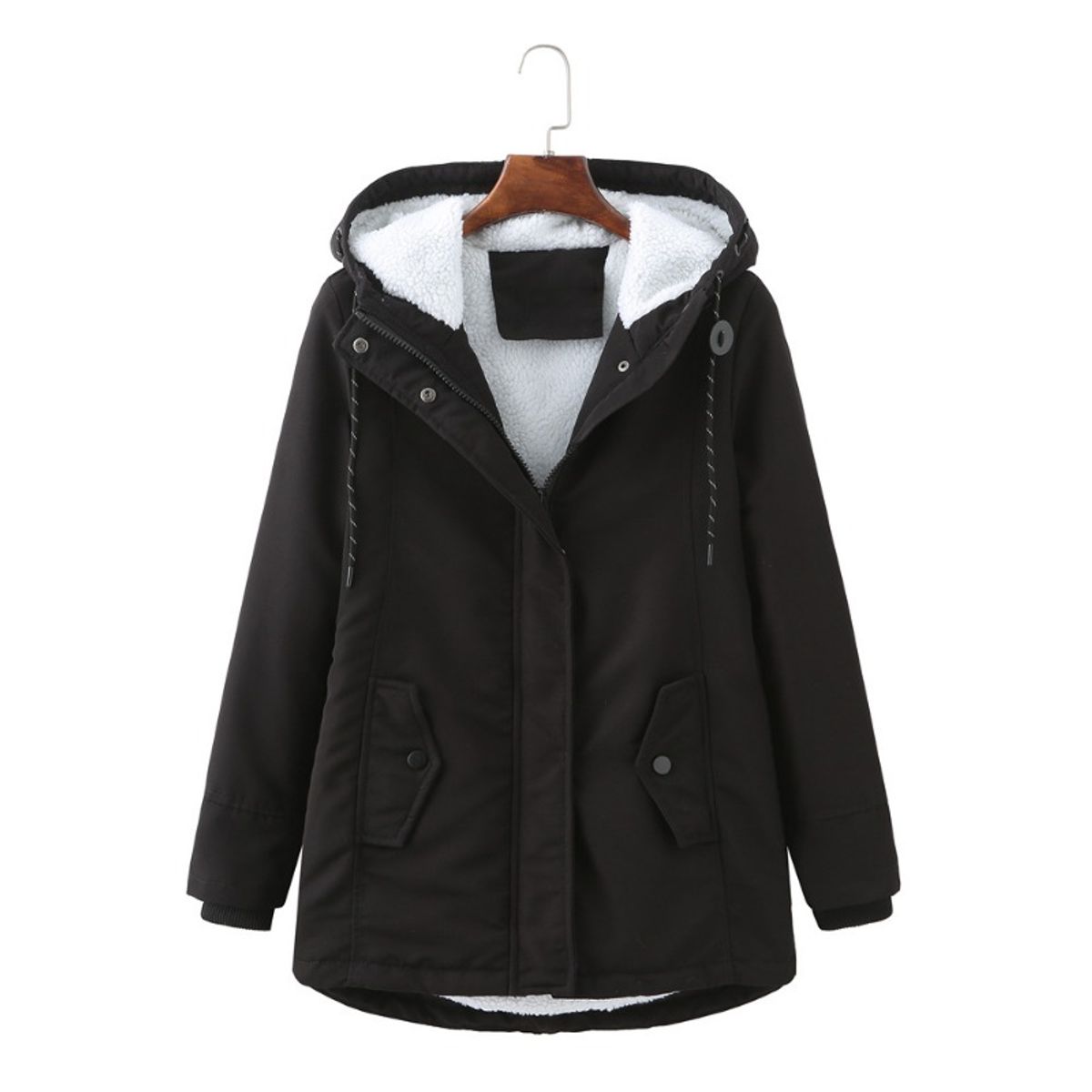 GIOIO - Parka Mujer Ecopiel Corderito Capucha Entallada Calor Verificado​