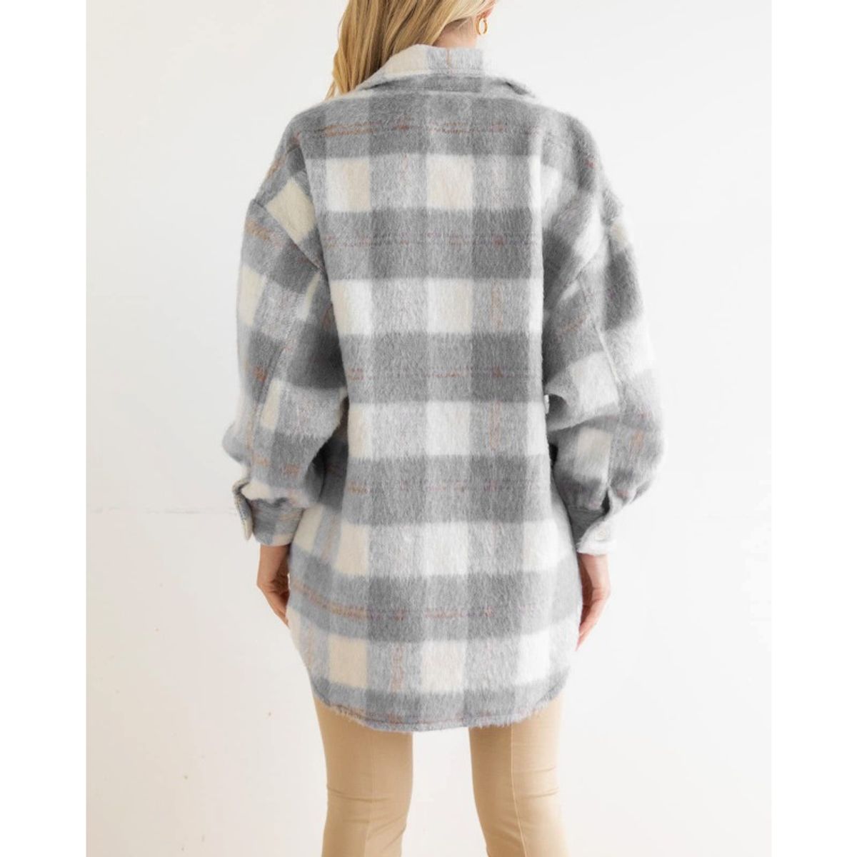 GIOIO - Abrigo Mujer Cuadros Lana Gruesa Elegante Corte Preciso​