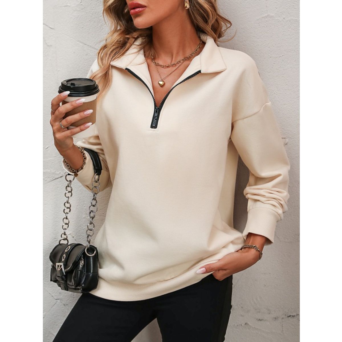 GIOIO - Buzo Mujer Media Cremallera Polar Entallada Urbano Capucha Táctico​