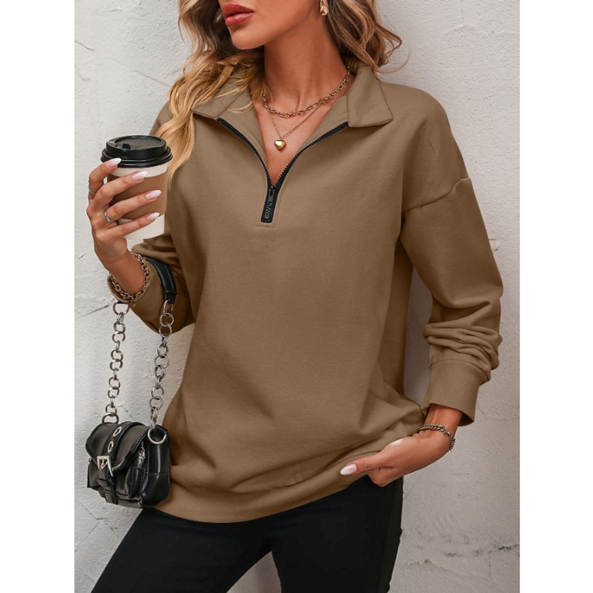 GIOIO - Buzo Mujer Media Cremallera Polar Entallada Urbano Capucha Táctico​