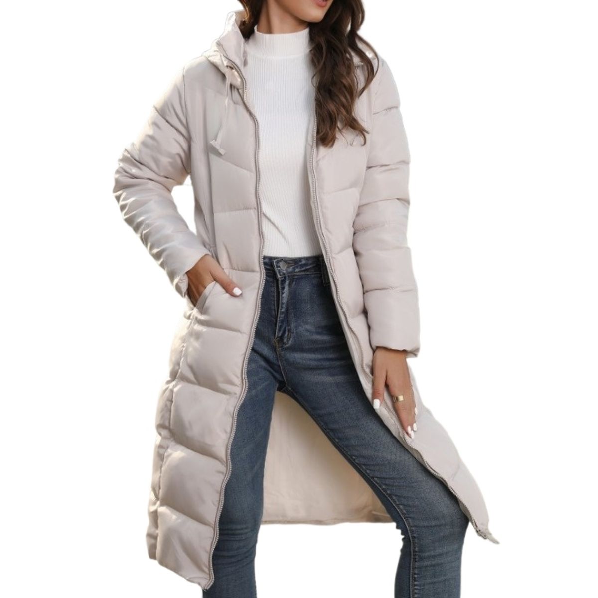 GIOIO - Abrigo Mujer Mediano Capucha Relleno Sintético Premium Ajustado Cálido