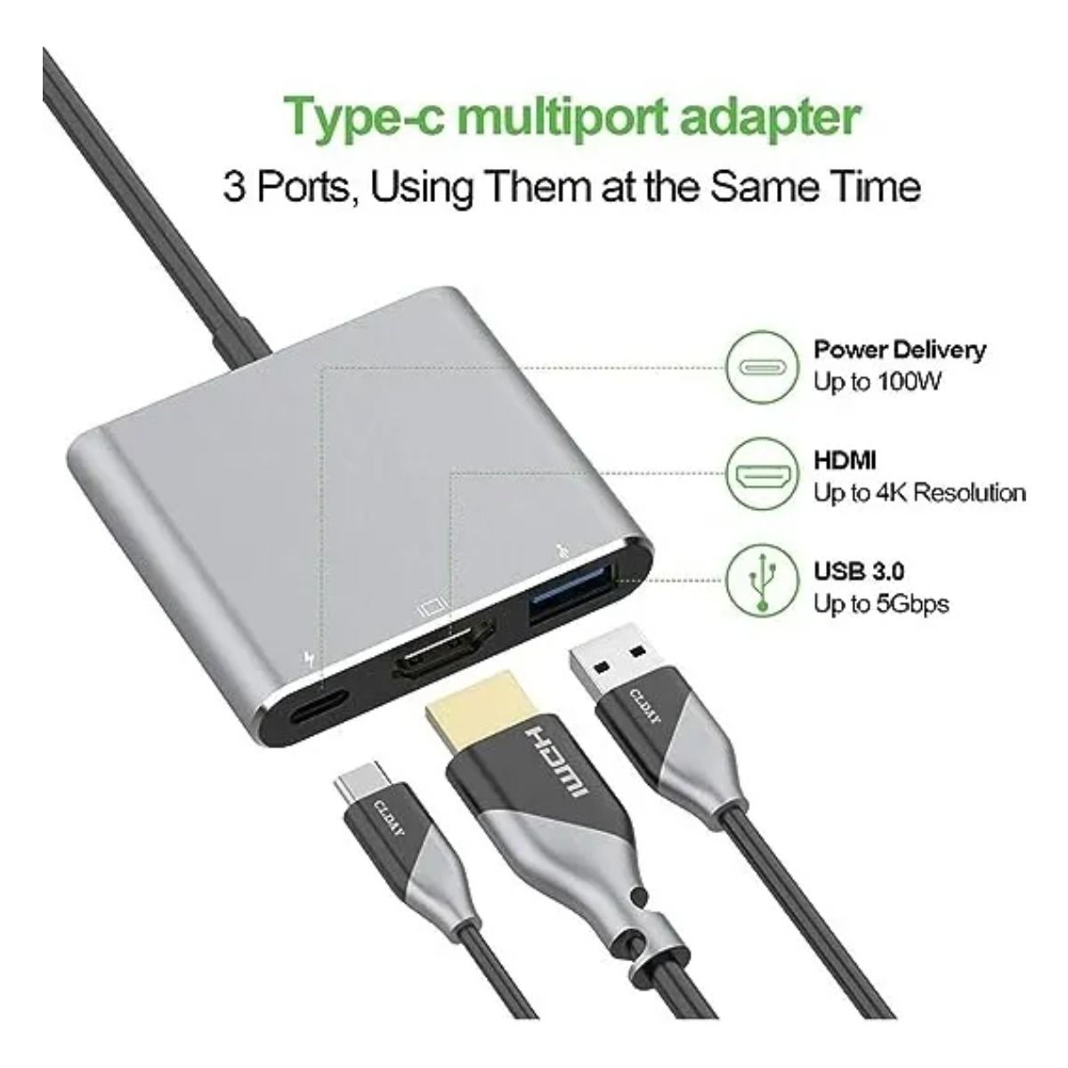 GIOIO - Adaptador Tipo C A Hdmi 4k Convertidor Hub Usb 30 3 En 1