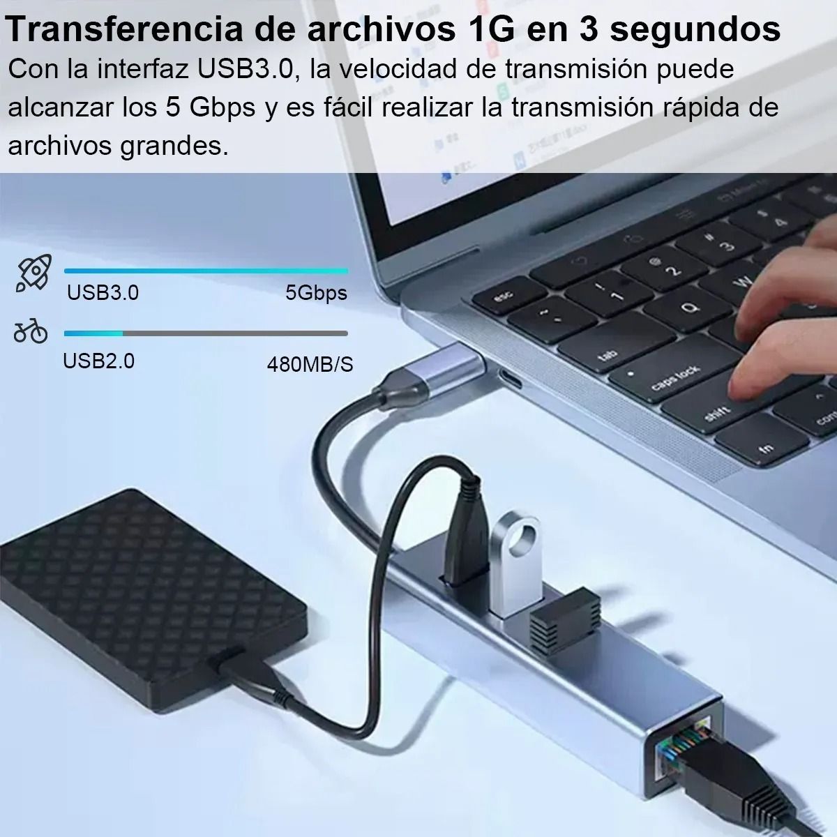 GIOIO - Adaptador Ethernet Tipo C A 3 Puertos Usb 30 Hub