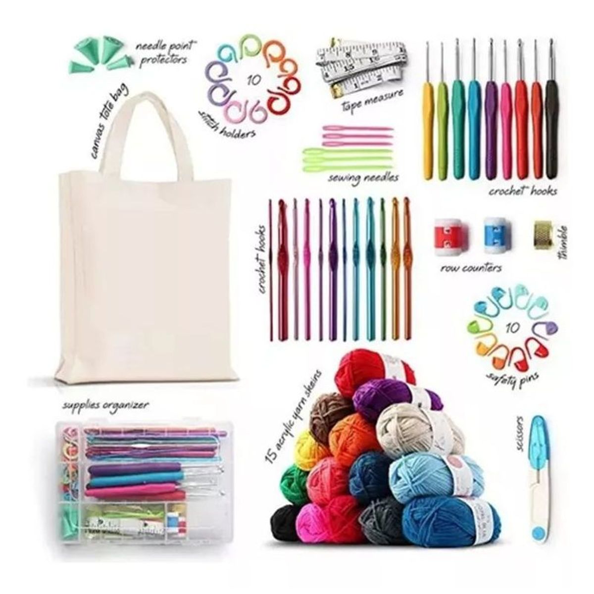 GENERICO - Set De Crochet Colección 58 Accesorios, 15 Ovillos Y Totebag