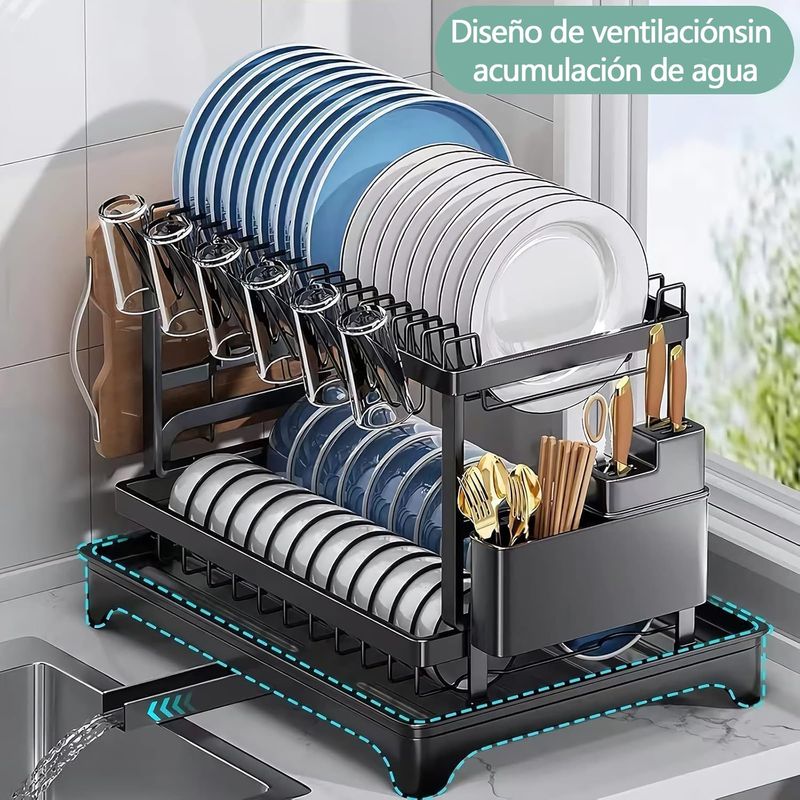 GENERICO - Secador Escurridor De Loza Platos Inoxidable 2 Niveles