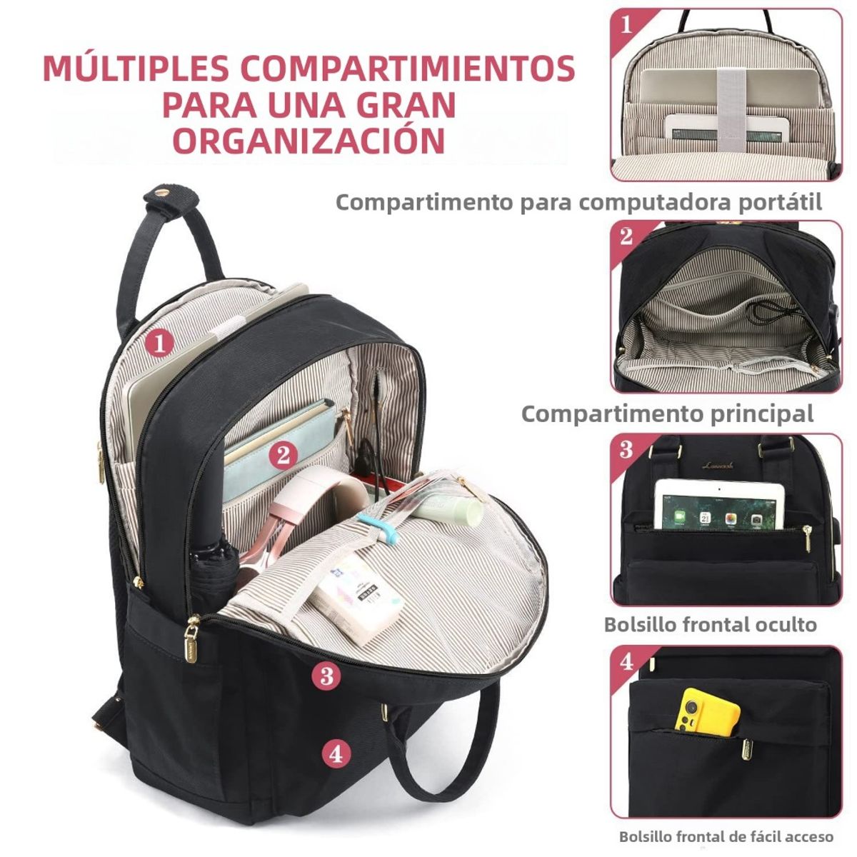 GIOIO - Mochila 30l Viaje Impermeable Notebook Adulto-negro