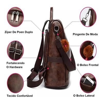 Imagen 2 del producto Mochila De Viaje Laptop Mujer PU Bolso Antirrobo