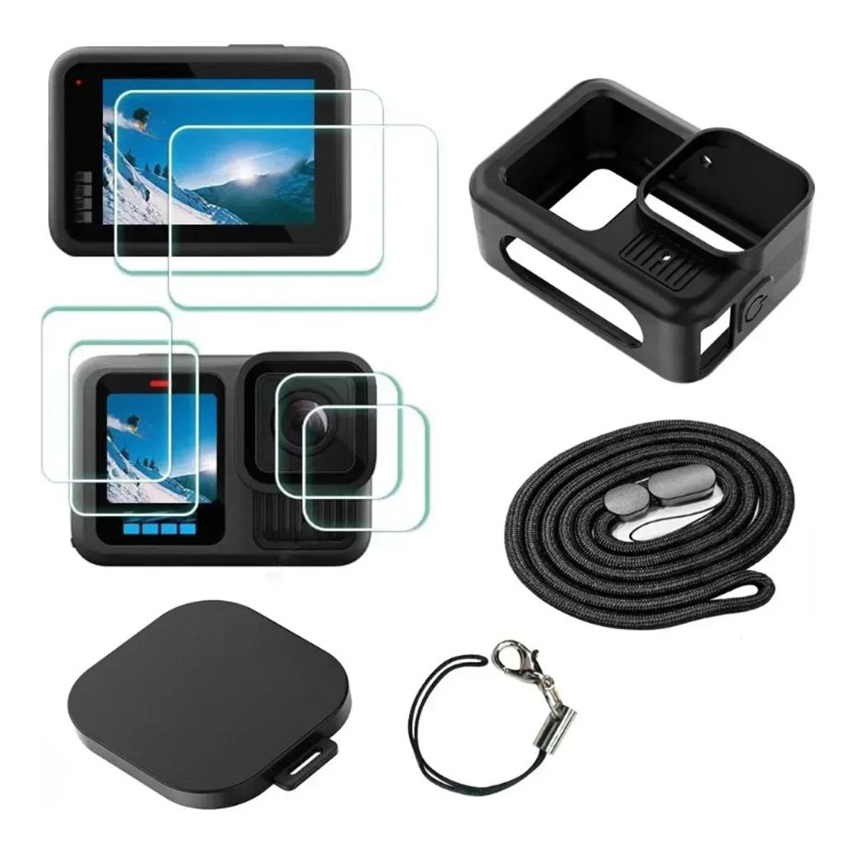 GENERICO - Funda Protectora Silicona Para Gopro Hero13 + Láminas Vidrio Negro