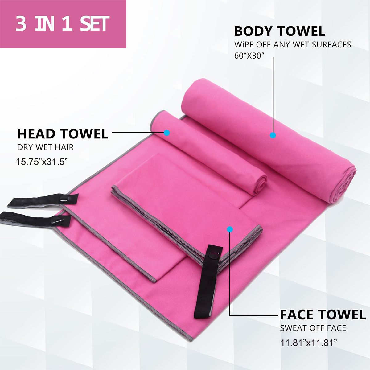 BITART - Toalla De Viaje Y Deporte De Microfibra De Secado Rápid 3pk