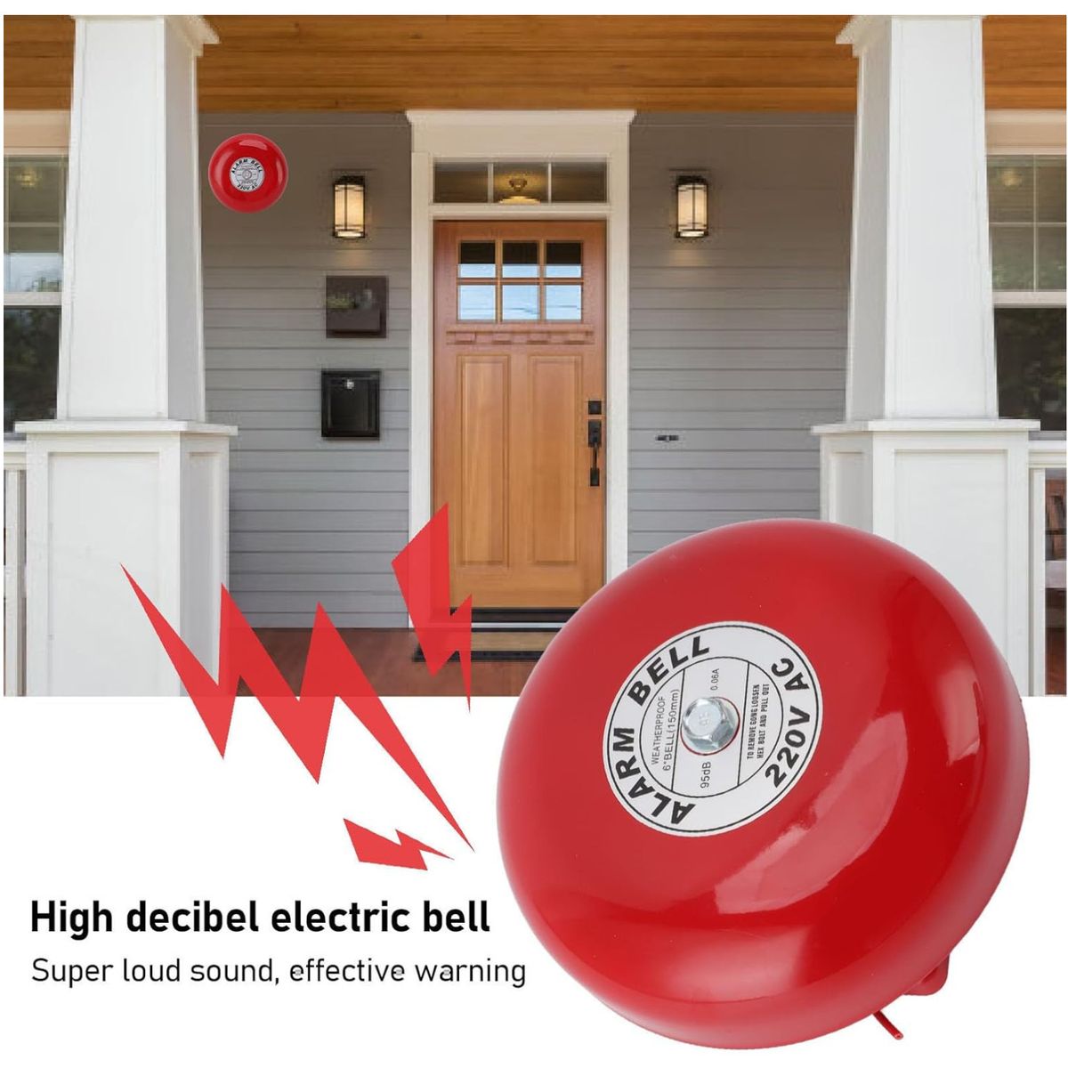 KUANGYE - Timbre Campana 10p 220vac Alarma Metal Rojo Escuela Incendio