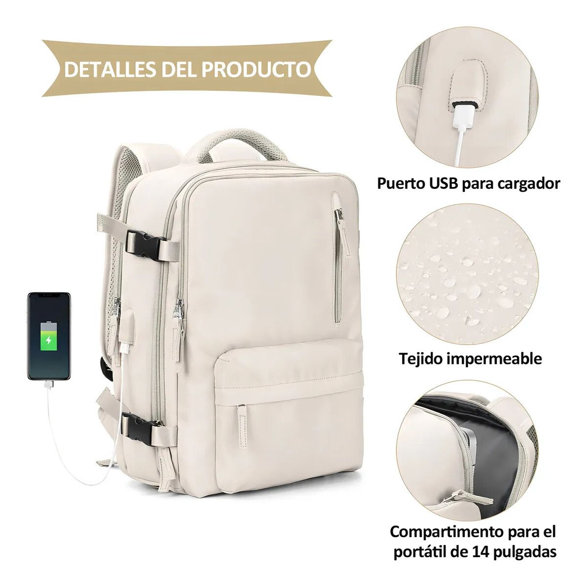 EINICIO - Mochila Viaje Genérica Large Travel Backpac Diseño Lisa 40L