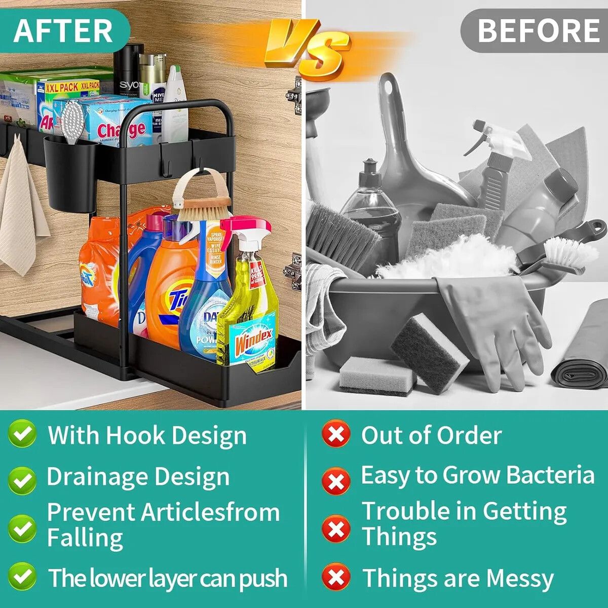 GENERICO - Organizador Bajo Fregadero Deslizable 2 Niveles Baño Y Hogar