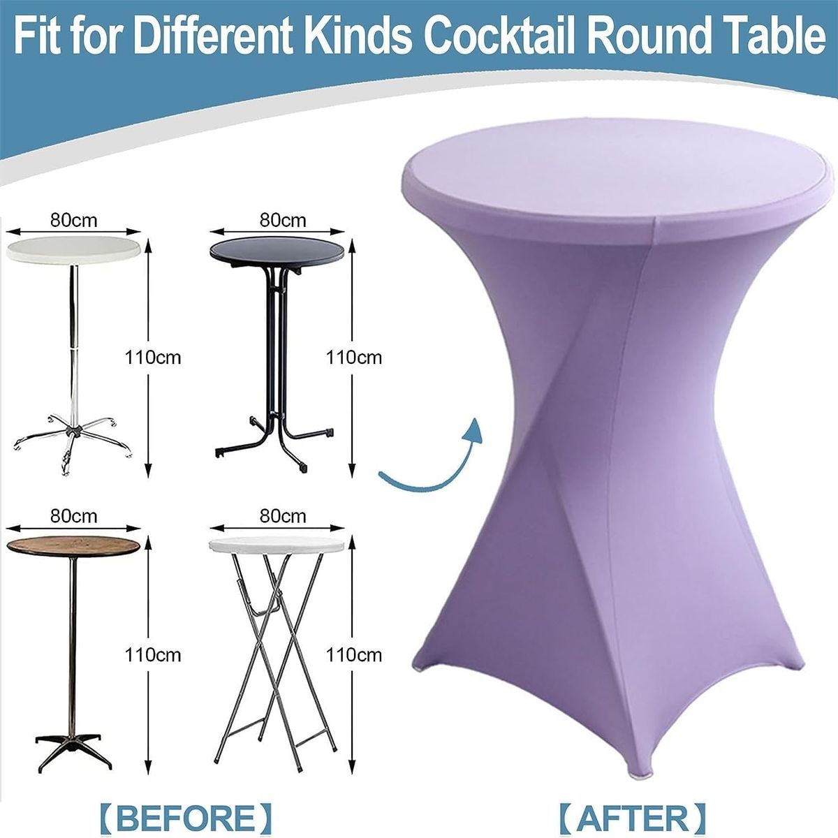 PUREPOWER - Funda Mantel Tela Spandex Redondo 80x110cm Evento Hogarútil-Púrpura