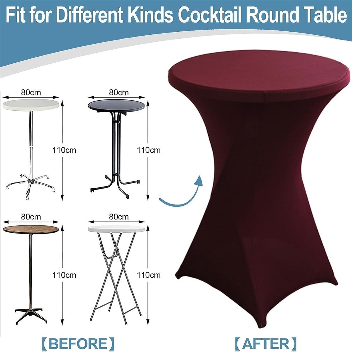 PUREPOWER - Funda Mantel Tela Spandex Redondo 80x110cm Evento Hogarútil