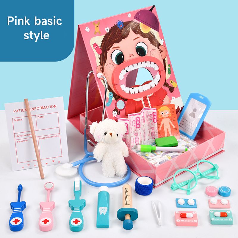 DANWEILE - Juguete de juego de rol Dental de madera para niños - Rosa