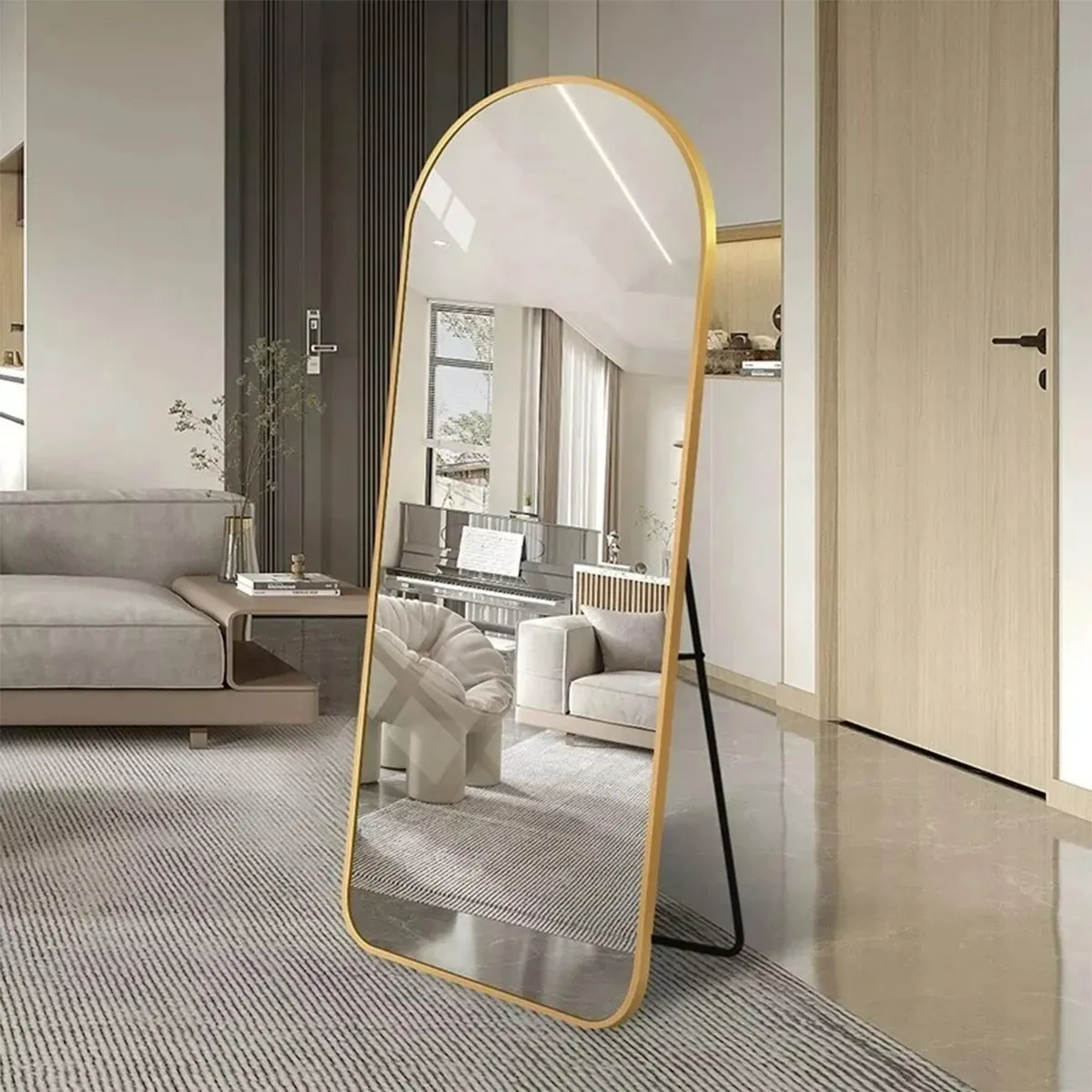 U BUY - Espejo De Suelo Ovalado Con Soporte Dorado De Lujo 160x50cm