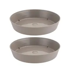 HERRERA MAISON - Pack X2 Plato Macetero Estilo Piedra Plastico Cm Taupe 27 Cm