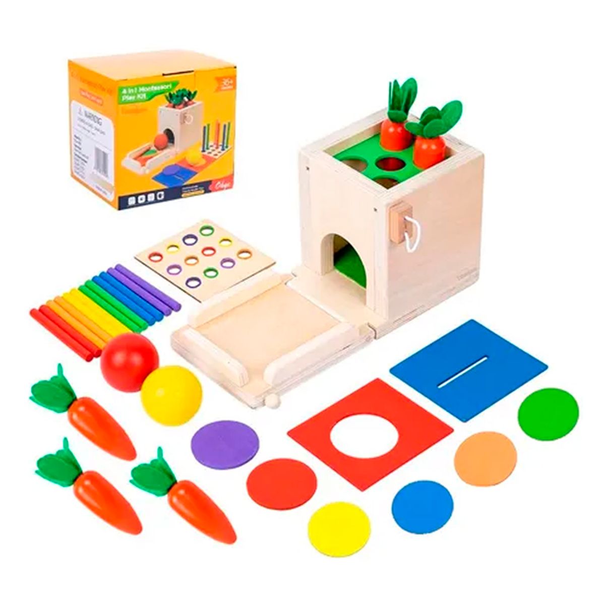 ESHOPANGIE - Juguete De Madera Cubo Encaje Didáctico 4en1 Montesori Niños
