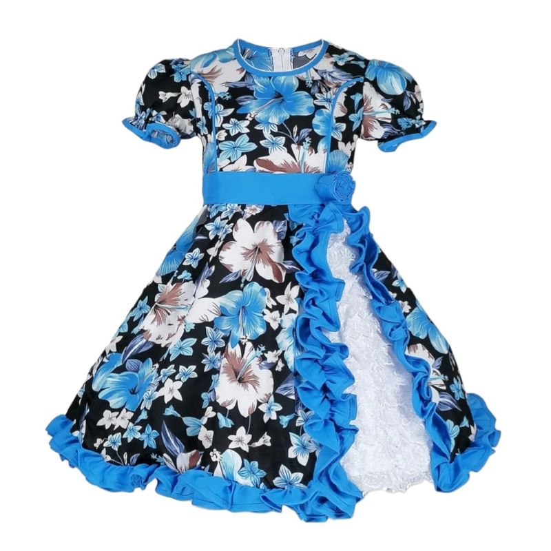 GENERICO - Vestido Niña Huasa / Chinita Fiestas Patrias Talla 2 al 6 Celeste