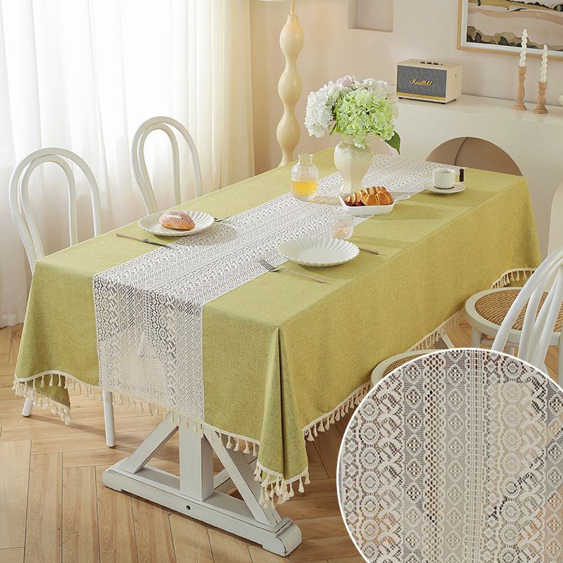 PUREPOWER - Mantel Vintage Crochet Calado Flecos Lino para Bodas Hogar 140x220cm
