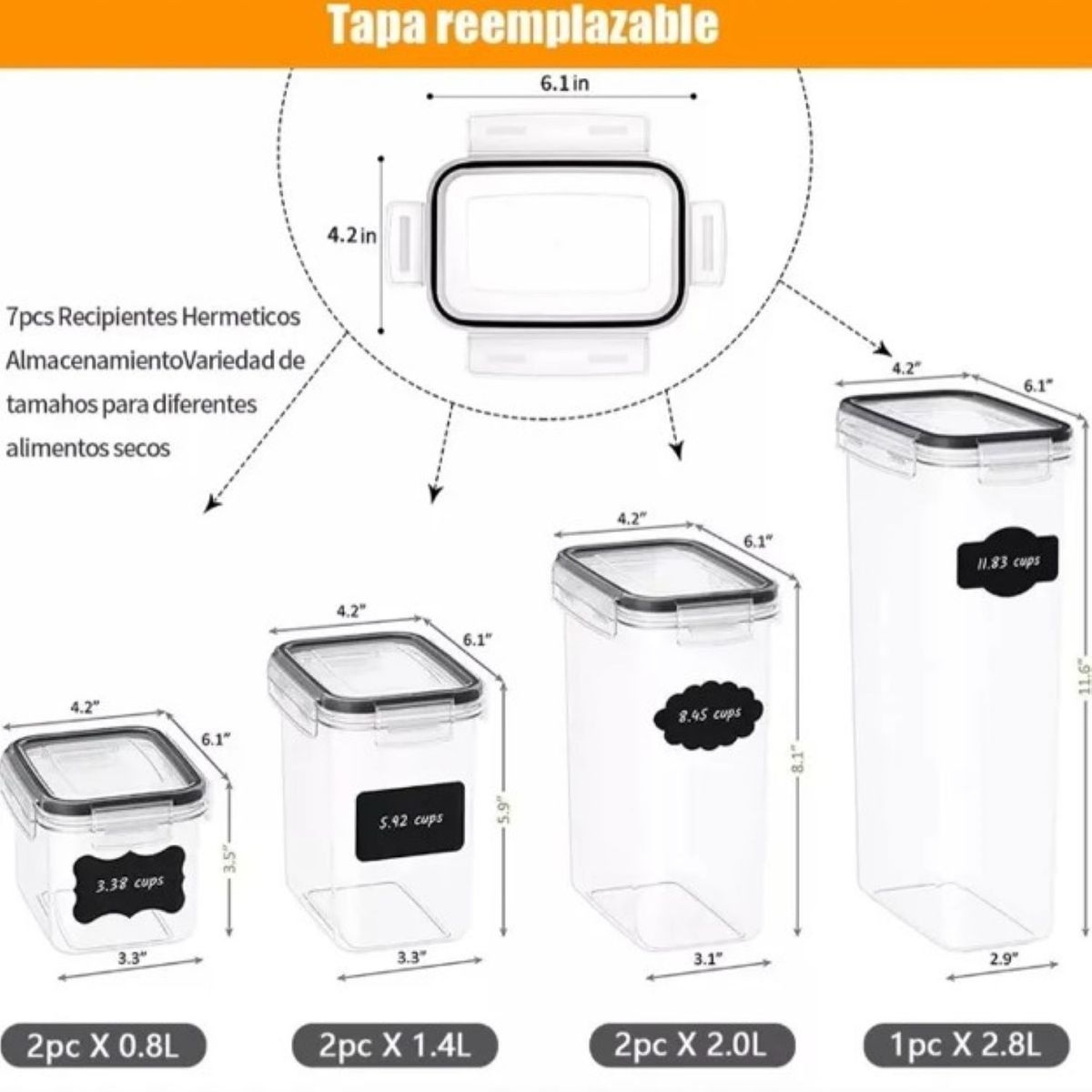 GENERICO - RECIPIENTES HERMÉTICOS PARA ALMACENAR ALIMENTOS SET DE 07 MP