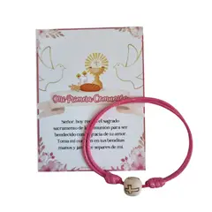GENERICO - Recuerdos Primera Comunion Encintados 12 Pulseras Hilo + Tarjetas