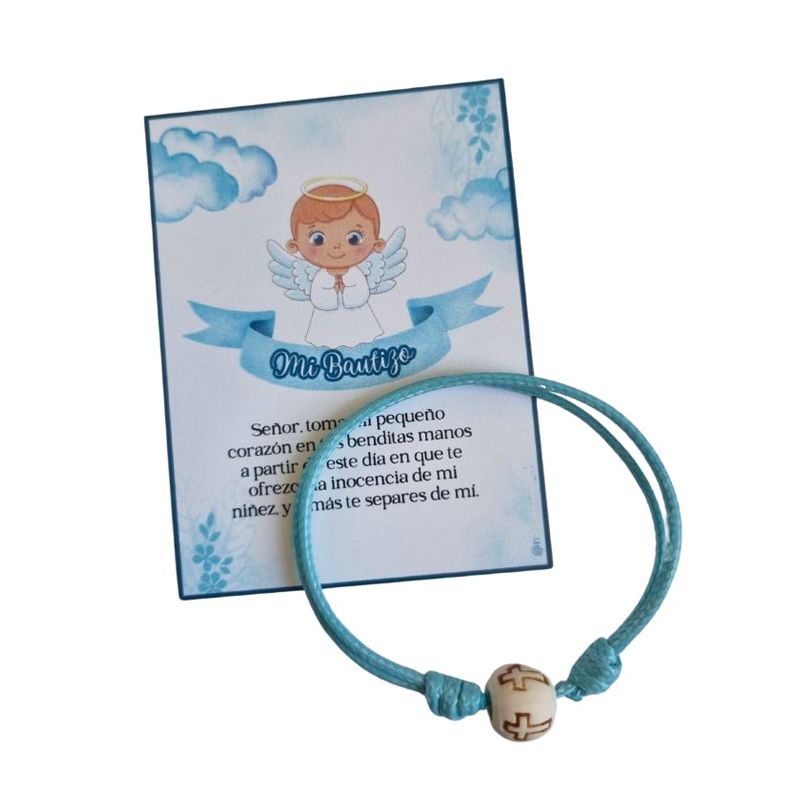 GENERICO - Recuerdos Bautizo Encintados 12 Pulseras Hilo + Tarjetas