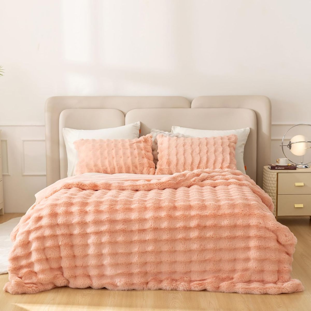 GENERICO - PLUMON IMITACION PIEL DE CONEJO CON CHIPORRO 2 PLAZA SALMON TF