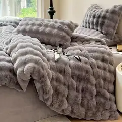 GENERICO - PLUMON IMITACION PIEL DE CONEJO CON CHIPORRO 2 PLAZA GRIS