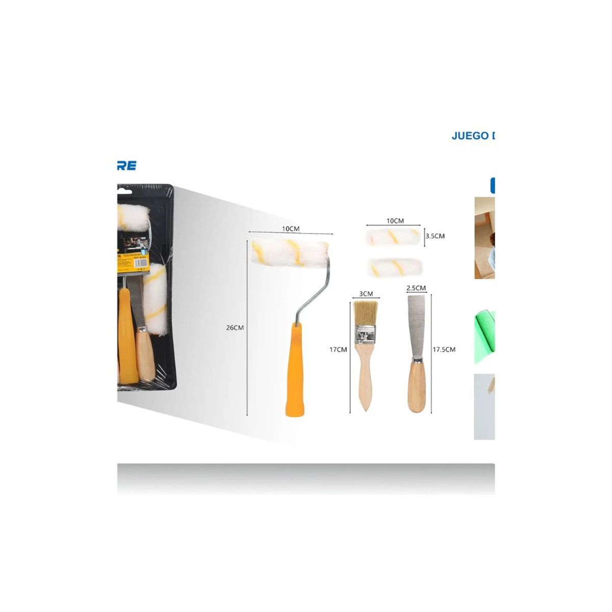 GENERICO - JUEGO DE RODILLO BROCHA Y ESPATULA 6PCS