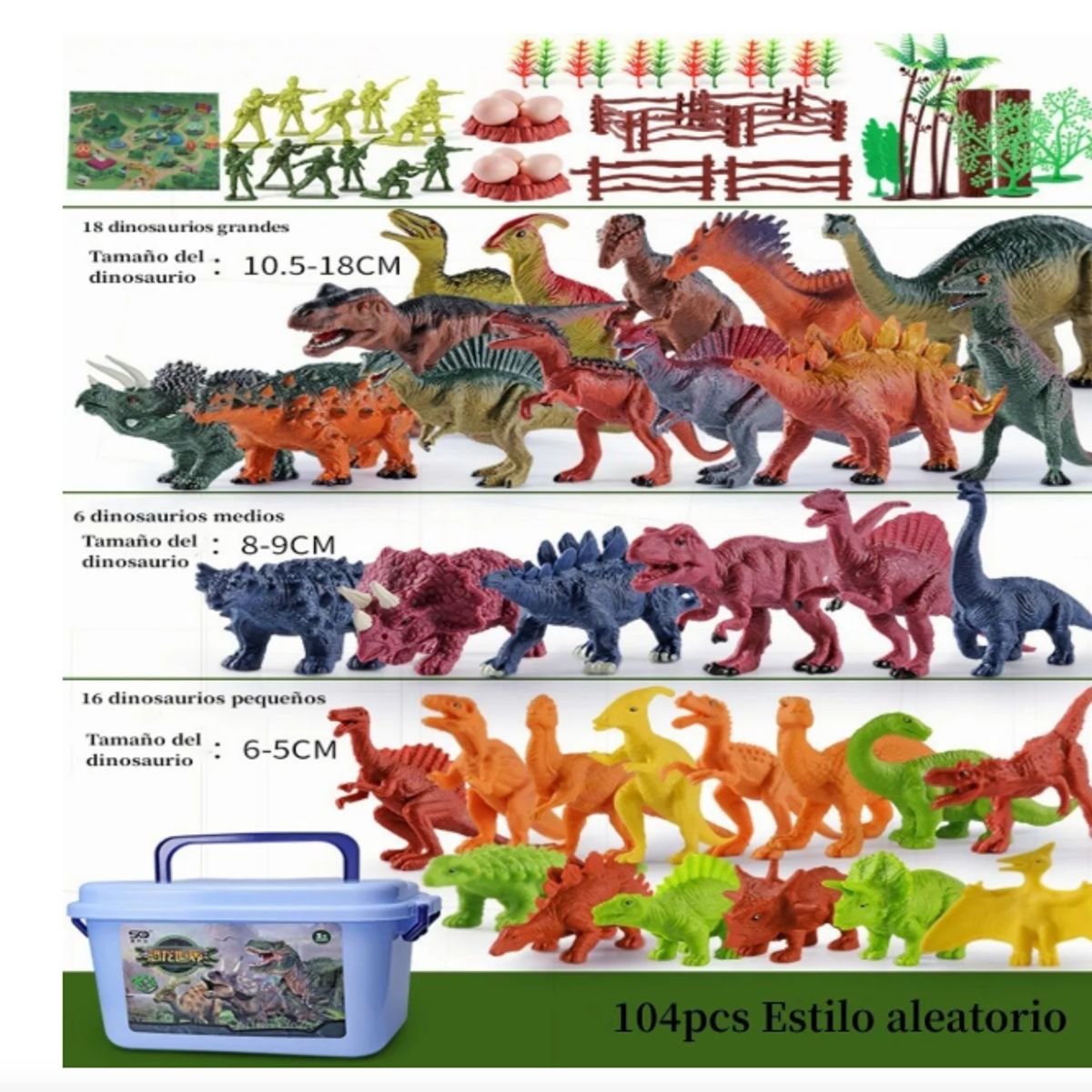 GENERICO - Set Dinosaurios De Juguete Con Caja 104 piezas