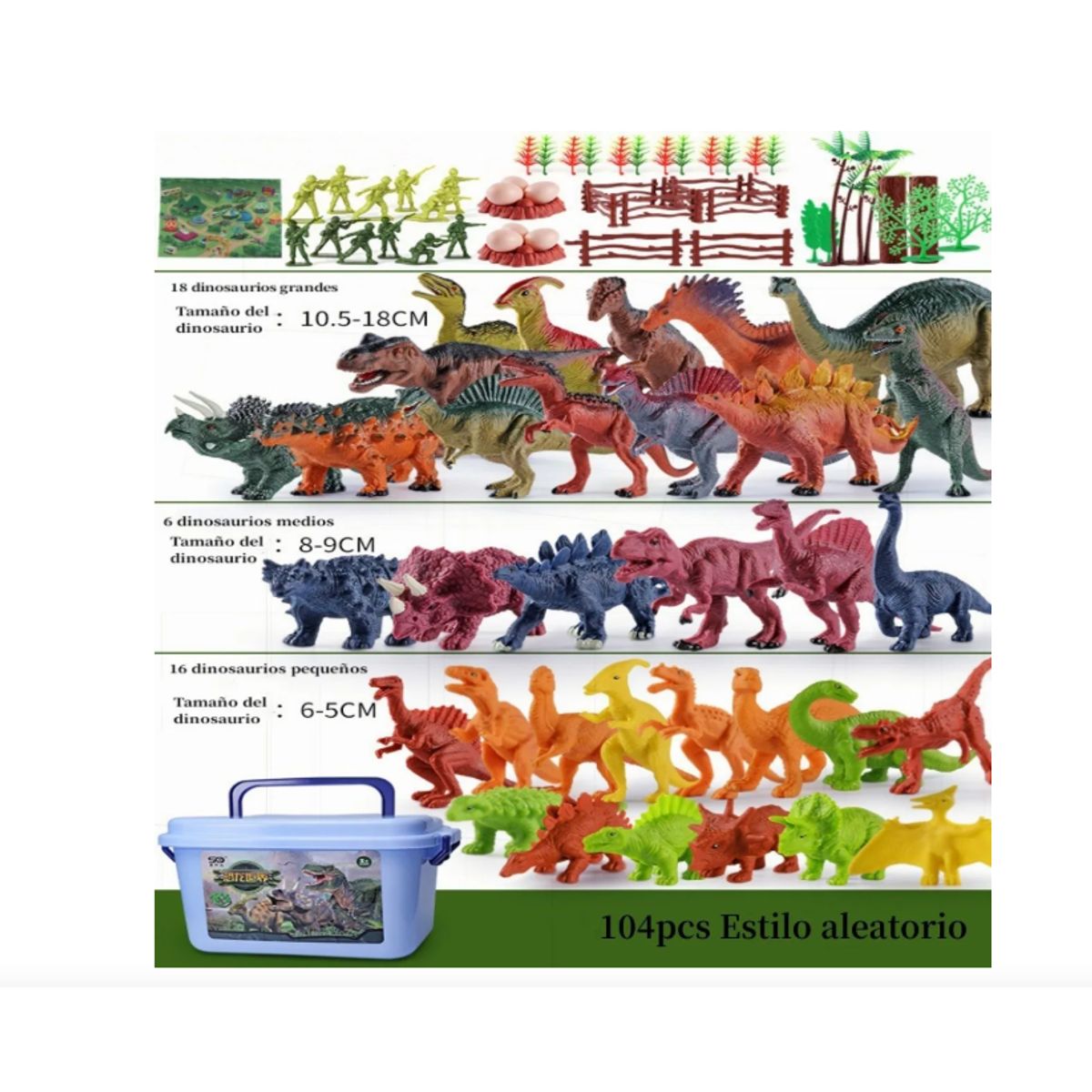 GENERICO - Set Dinosaurios De Juguete Con Caja 104 piezas