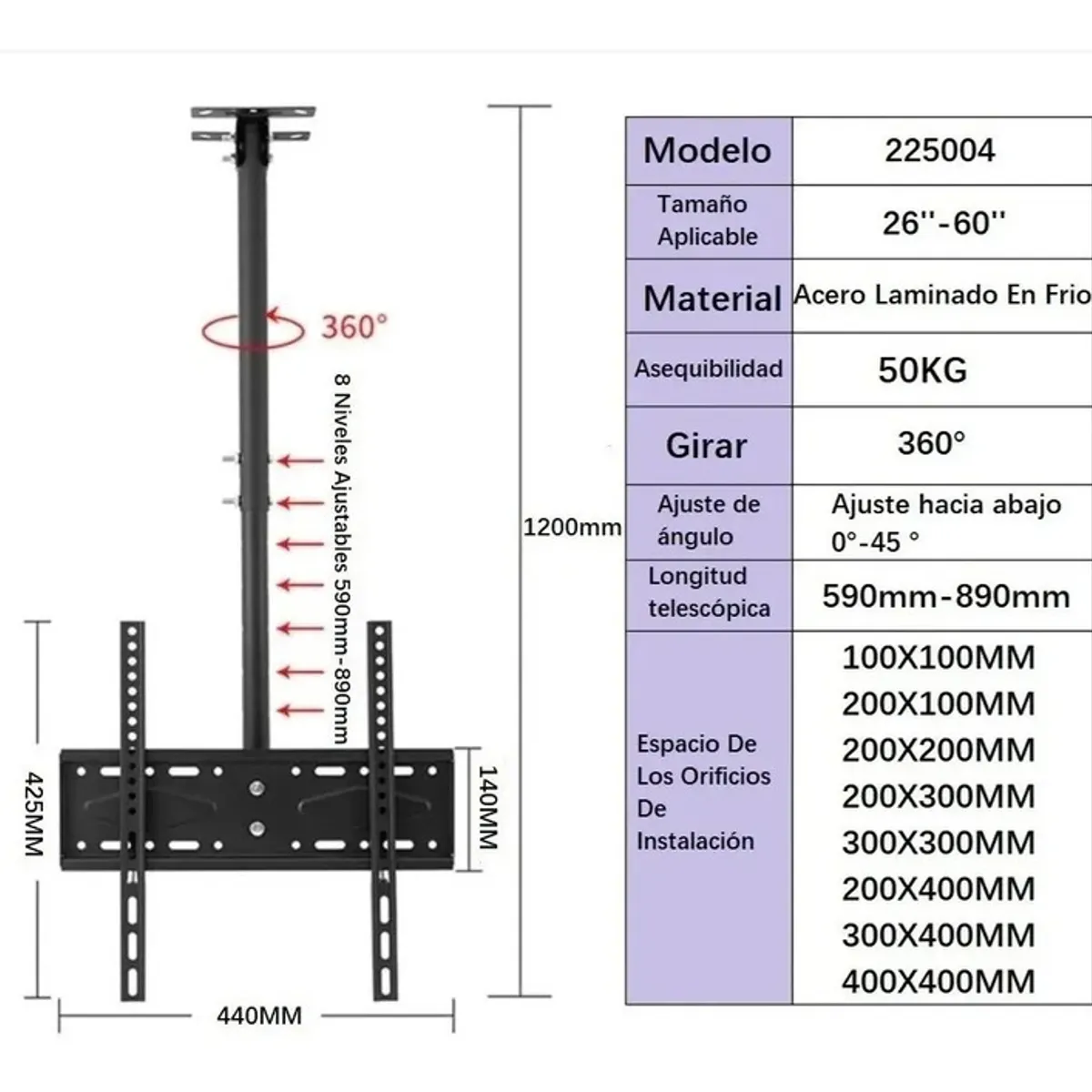 GENERICO - Soporte Tv Techo O Pared Ajustable Base 26 A 60