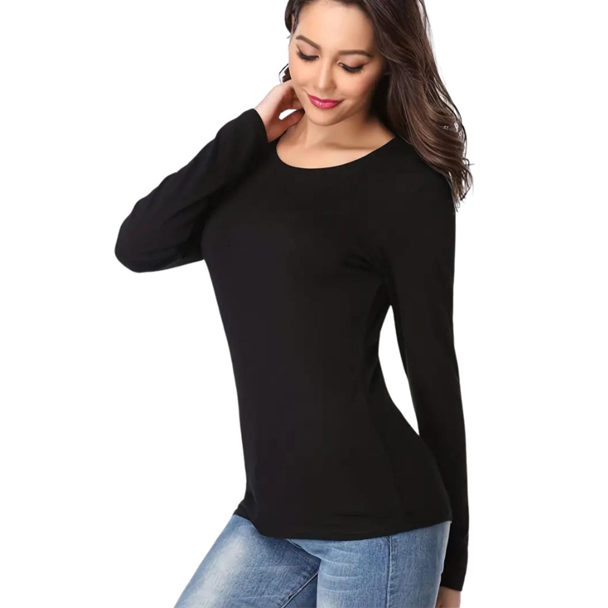 GARSIL - camiseta manga larga de bambu cuello redondo dama