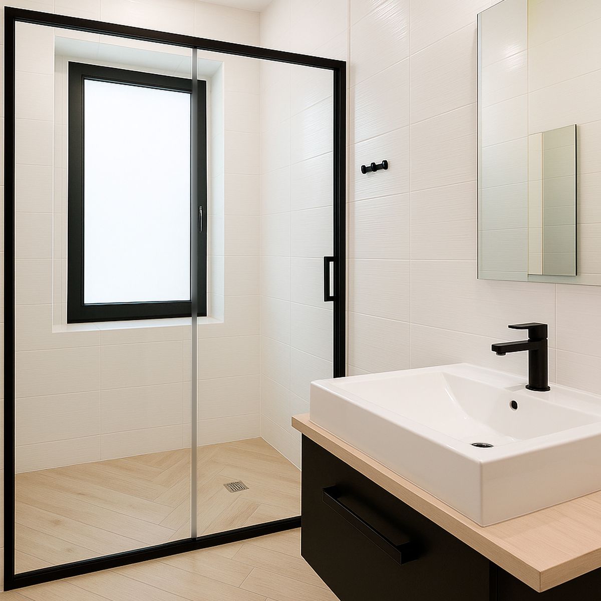JOYTEK - Mampara Ajustable de Ducha LENS 140-160 cm TransparenteNegro
