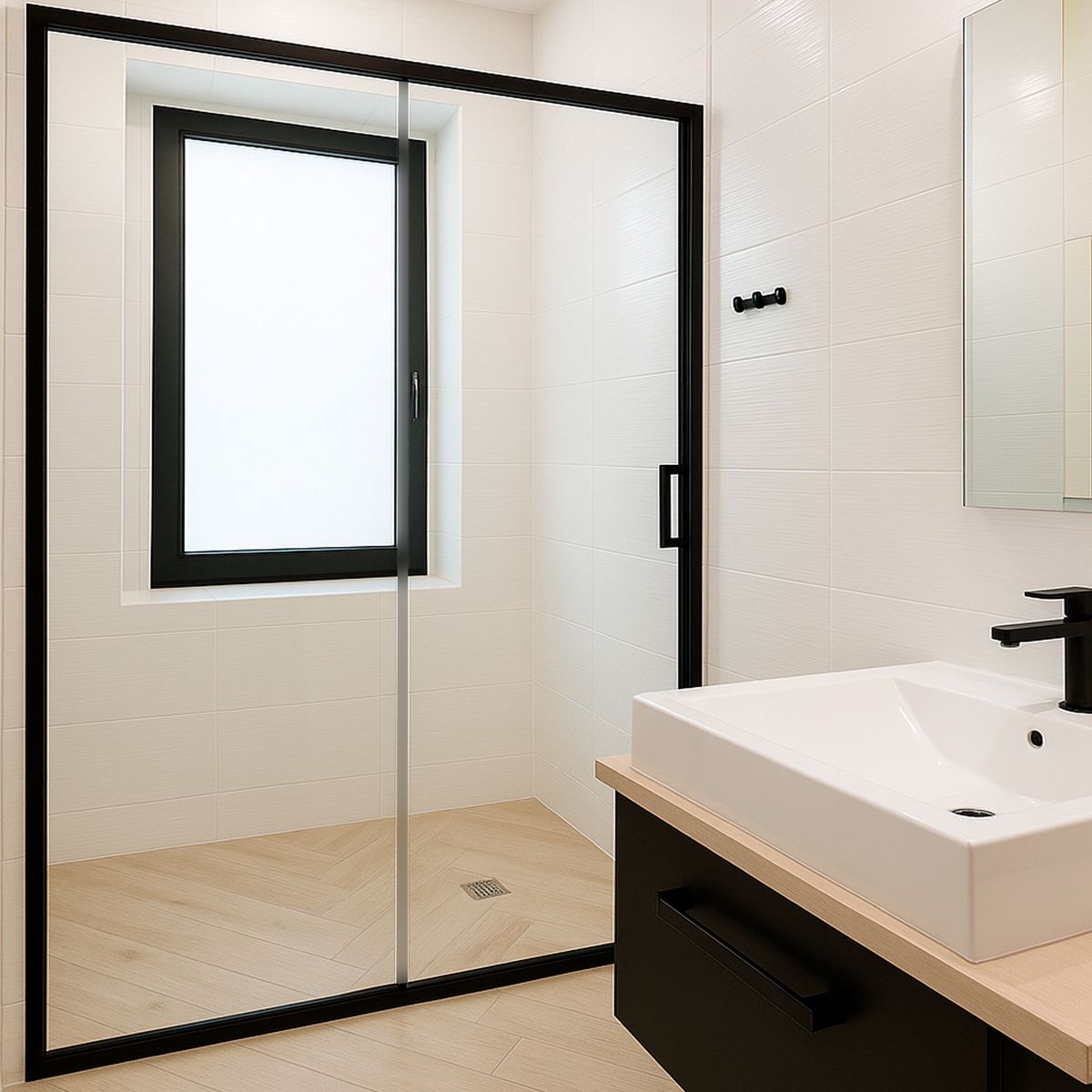 JOYTEK - Mampara Ajustable de Ducha LENS 160-180 cm TransparenteNegro
