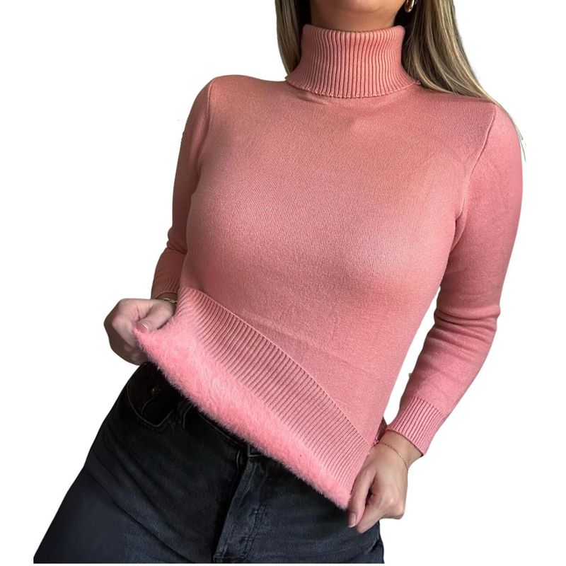 TIOZONEY - Sweter Beatle  Forrado Cuello Alto Doble De Mujer Varios Colores