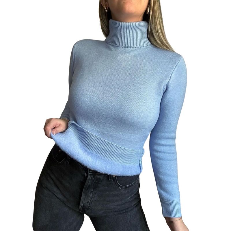 TIOZONEY - Sweter Beatle  Forrado Cuello Alto Doble De Mujer Varios Colores