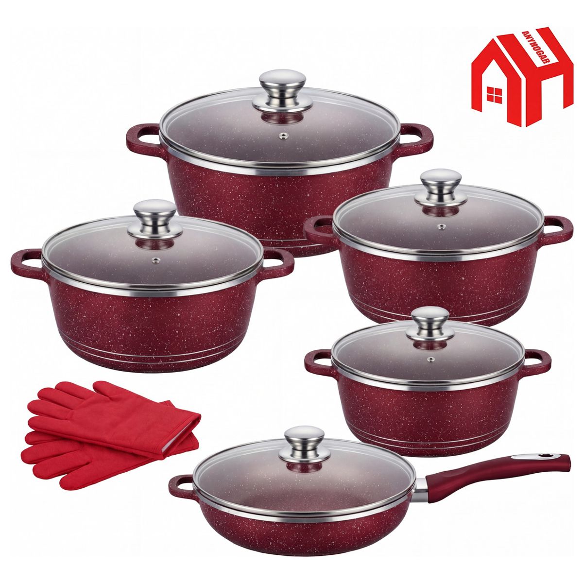 ANYHOGAR - 12pcs Set De Ollas  Bateria Ollas Antiadherente.