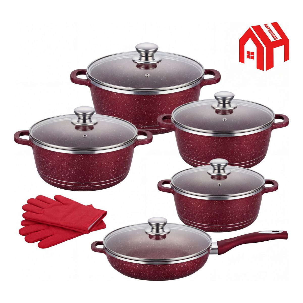 ANYHOGAR - 12pcs Set De Ollas  Bateria Ollas Antiadherente.